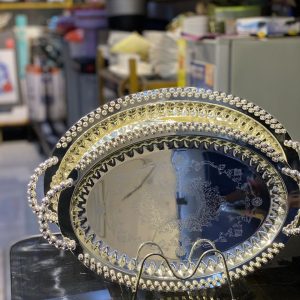 2pcs Luxurious Stainless Steel Serving Trays