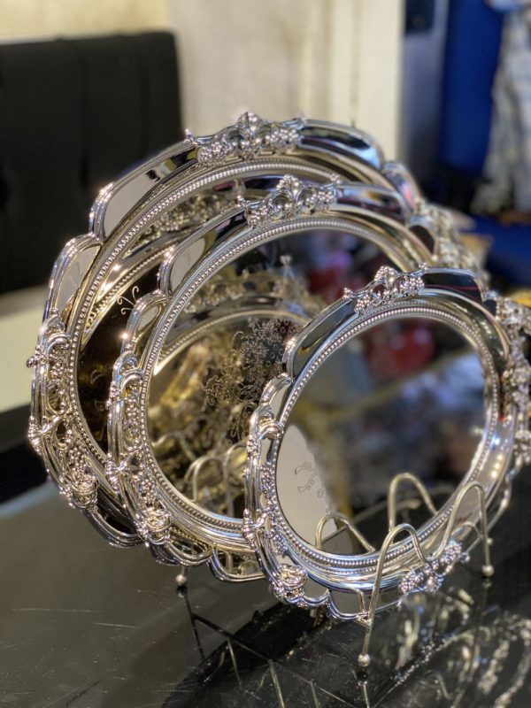 3pcs Luxurious Baroque-Style Stainless Steel Serving Trays – Ornate Embossed Design