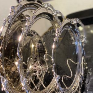 3pcs Luxurious Baroque-Style Stainless Steel Serving Trays – Ornate Embossed Design