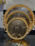 3pcs Luxurious Gold Serving Trays – Ornate Mandala Embossed Design with Beaded Rim