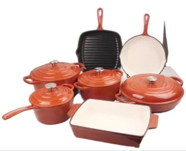 7-Piece Orange Enameled Cast Iron Cookware Set