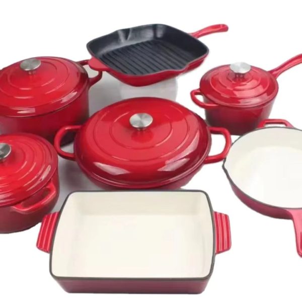 7-Piece Orange Enameled Cast Iron Cookware Set
