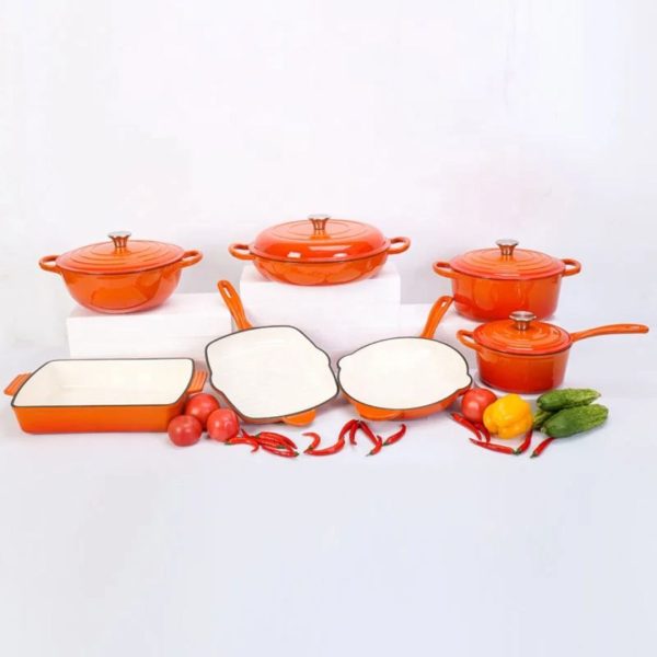 7-Piece Orange Enameled Cast Iron Cookware Set