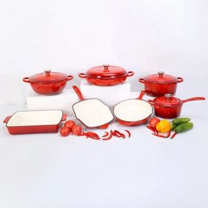 7-Piece Orange Enameled Cast Iron Cookware Set