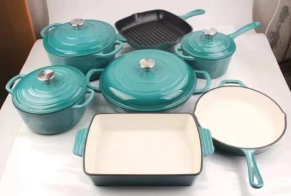 7-Piece Orange Enameled Cast Iron Cookware Set