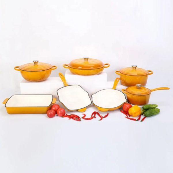 7-Piece Orange Enameled Cast Iron Cookware Set