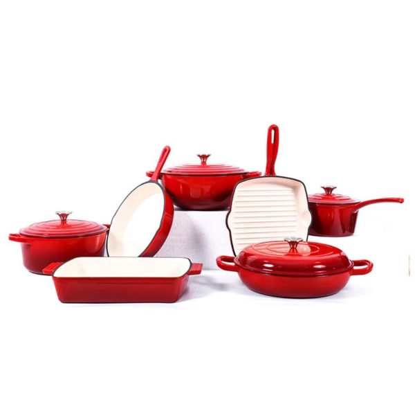 7-Piece Orange Enameled Cast Iron Cookware Set