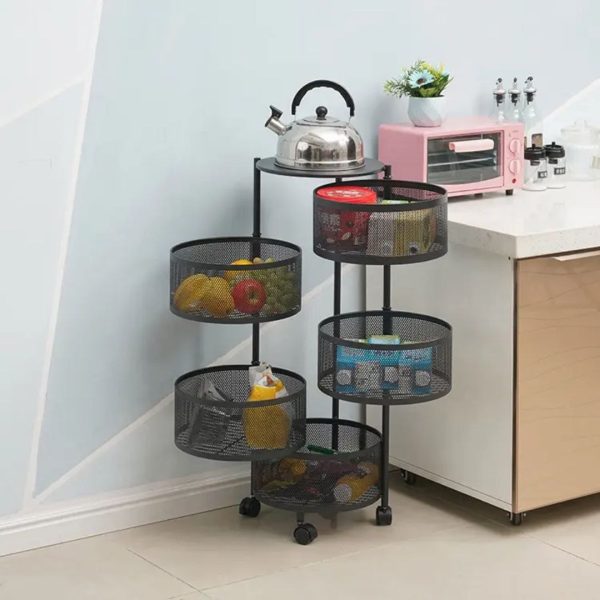 Rotating Carbon Steel Storage Basket Trolley
