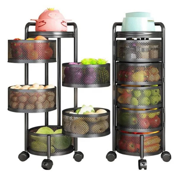 Rotating Carbon Steel Storage Basket Trolley