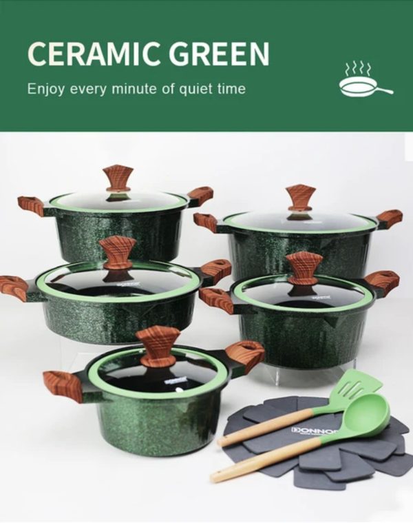 Donnor Crown 15-Piece Granite-Coated Nonstick Cookware Set with Tempered Glass Lids & Utensils