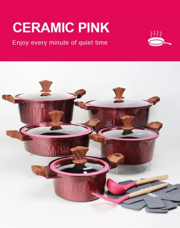Donnor Crown 15-Piece Granite-Coated Nonstick Cookware Set with Tempered Glass Lids & Utensils