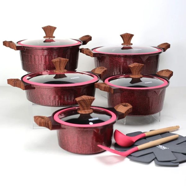 Donnor Crown 15-Piece Granite-Coated Nonstick Cookware Set with Tempered Glass Lids & Utensils