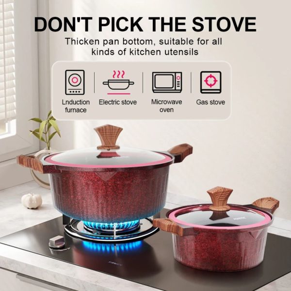 Donnor Crown 15-Piece Granite-Coated Nonstick Cookware Set with Tempered Glass Lids & Utensils