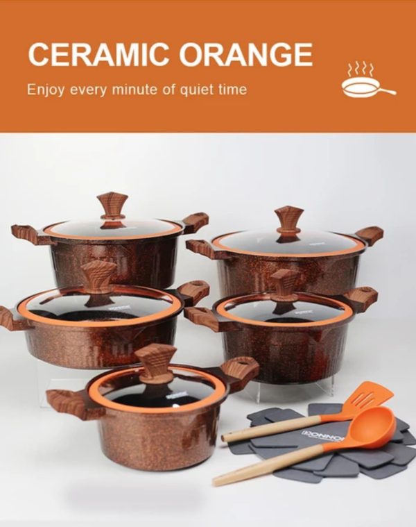 Donnor Crown 15-Piece Granite-Coated Nonstick Cookware Set with Tempered Glass Lids & Utensils