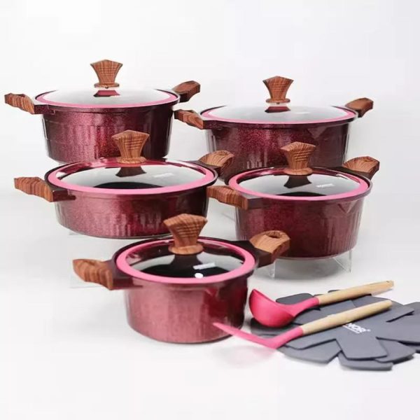 Donnor Crown 15-Piece Granite-Coated Nonstick Cookware Set with Tempered Glass Lids & Utensils