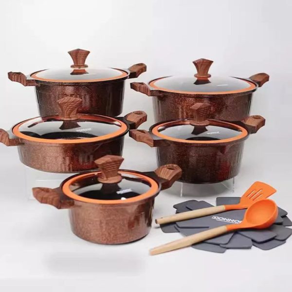 Donnor Crown 15-Piece Granite-Coated Nonstick Cookware Set with Tempered Glass Lids & Utensils