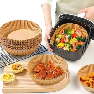 100 Pcs Disposable Round Paper Liners for Air Fryer Baskets, Grease-Proof and Heat-Resistant