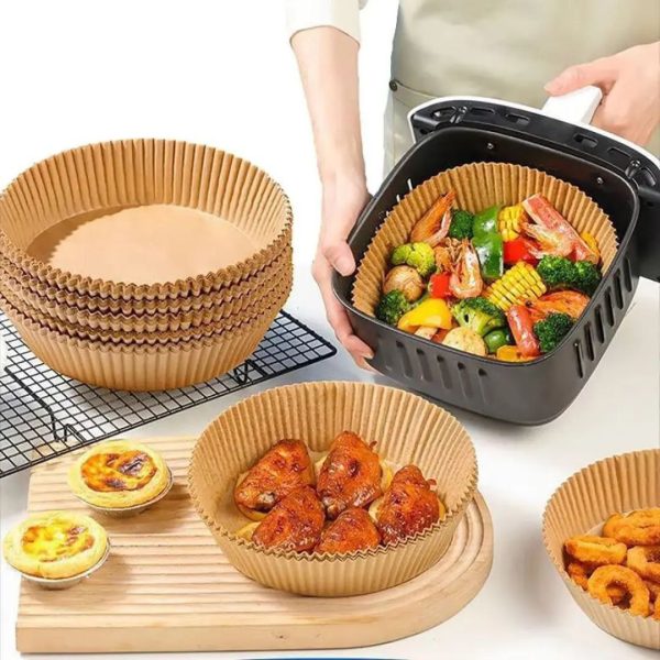 100 Pcs Disposable Round Paper Liners for Air Fryer Baskets, Grease-Proof and Heat-Resistant