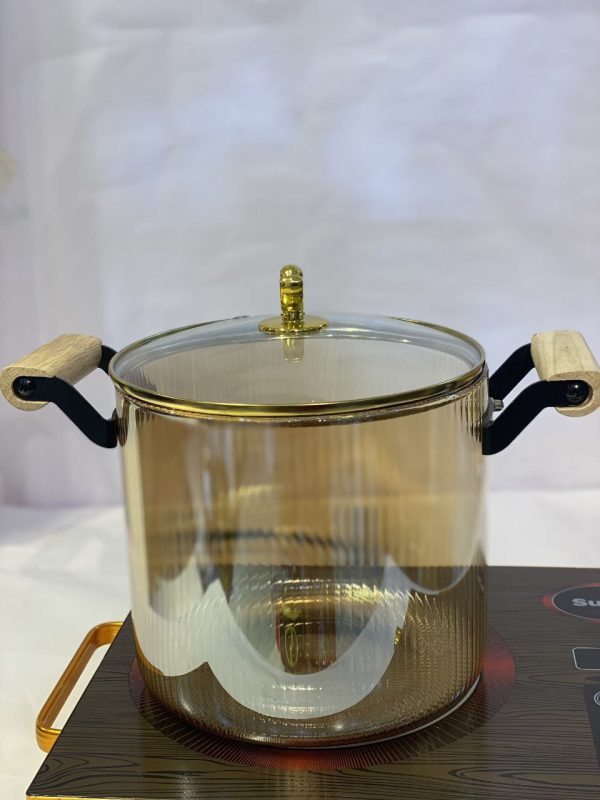 Borosilicate Glass Cooking Pot with Wooden Handles - 5.5L