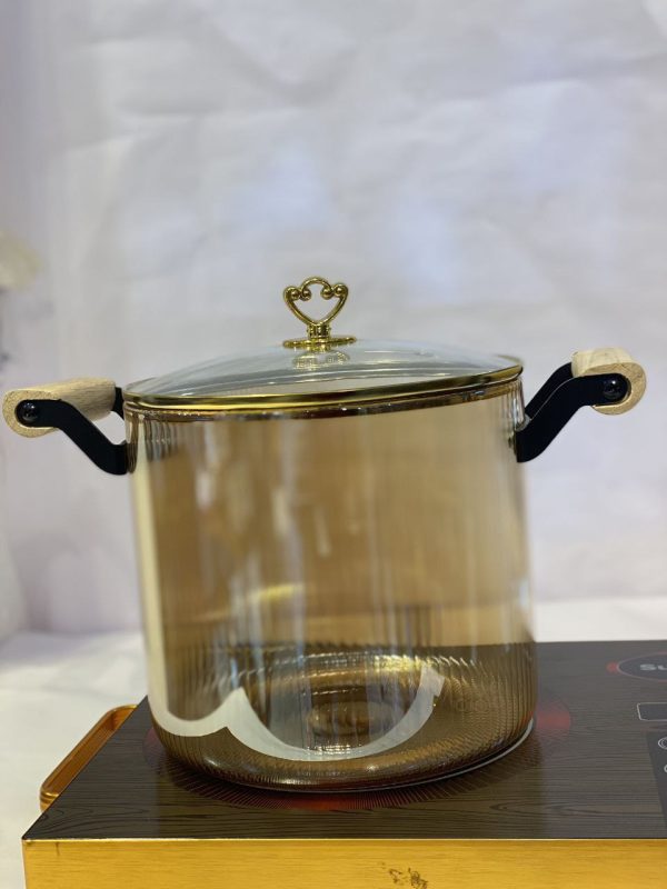 Borosilicate Glass Cooking Pot with Wooden Handles - 5.5L