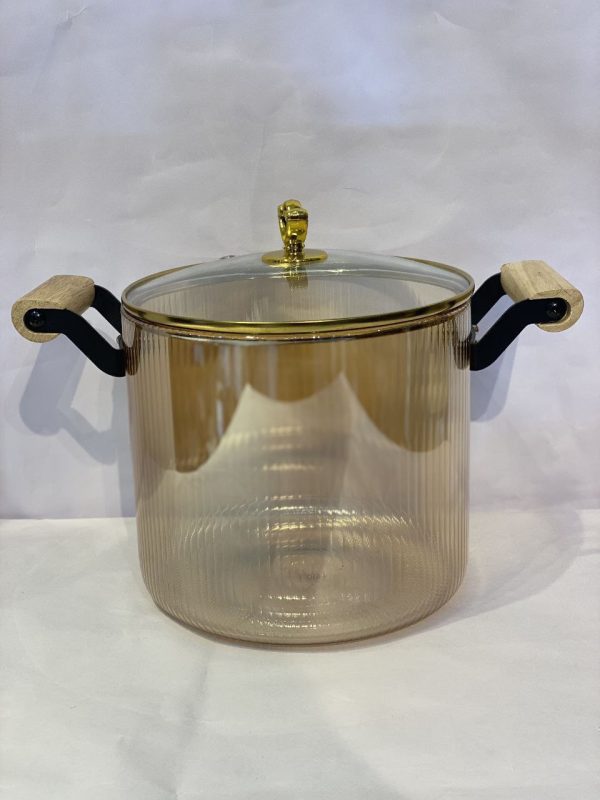Borosilicate Glass Cooking Pot with Wooden Handles - 5.5L