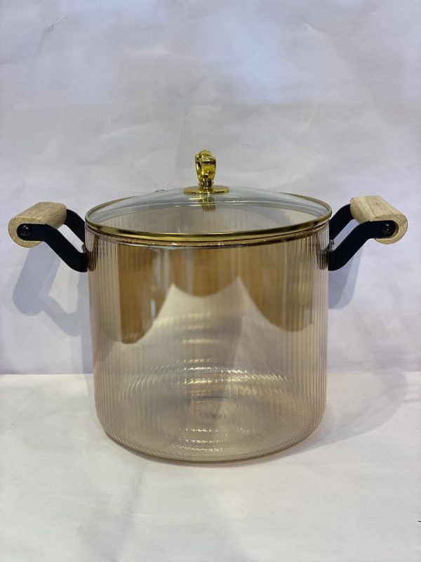 Borosilicate Glass Cooking Pot with Wooden Handles - 5.5L