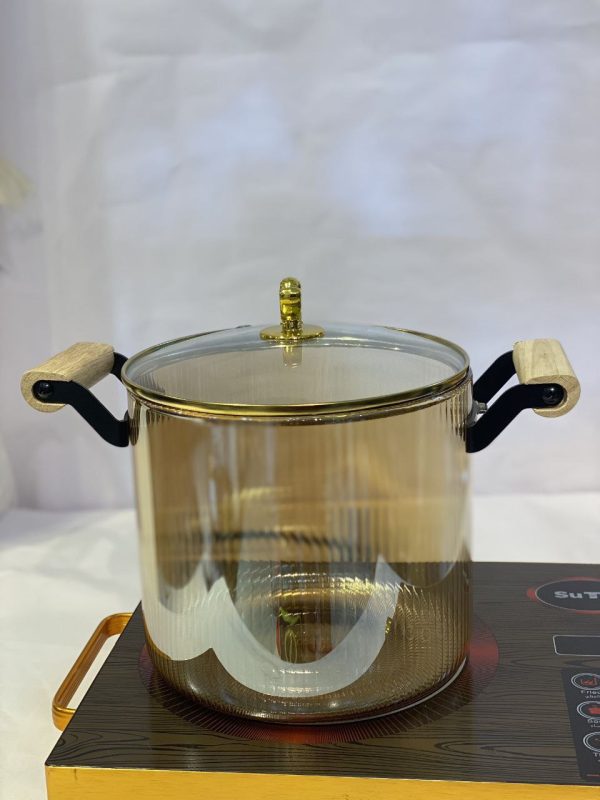 Borosilicate Glass Cooking Pot with Wooden Handles - 5.5L