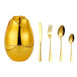 Luxury Fancy Egg-Shaped 24-Piece Golden Silverware Set