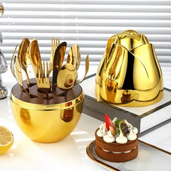 Luxury Fancy Egg-Shaped 24-Piece Golden Silverware Set