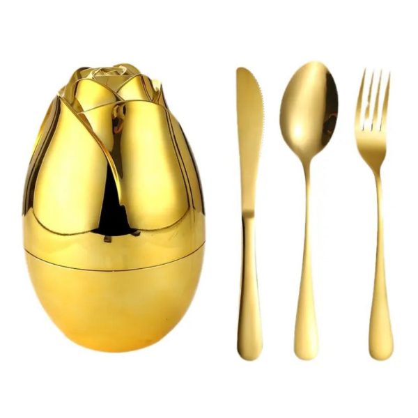 Luxury Fancy Egg-Shaped 24-Piece Golden Silverware Set