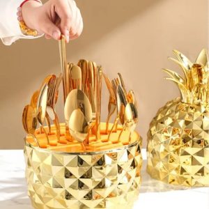 Pineapple Cutlery Set with Golden Utensils