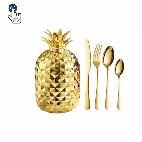 Pineapple Cutlery Set with Golden Utensils
