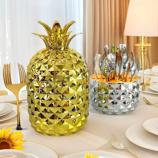 Pineapple Cutlery Set with Golden Utensils