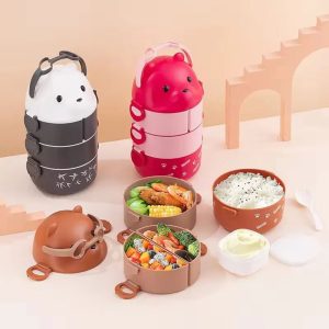 3-Layer Teddy Bear Lunch Bowl - Stackable Bento Box