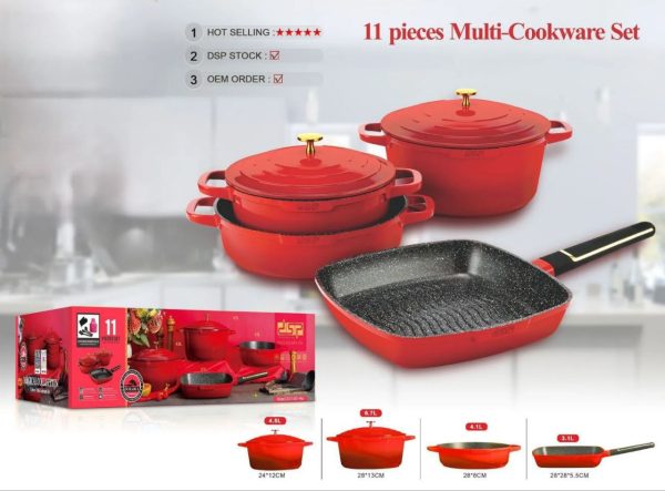 DSP CA013-S01 4-Piece Deluxe Non-Stick Cookware Set (Red)