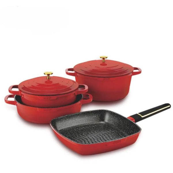 DSP CA013-S01 4-Piece Deluxe Non-Stick Cookware Set (Red)