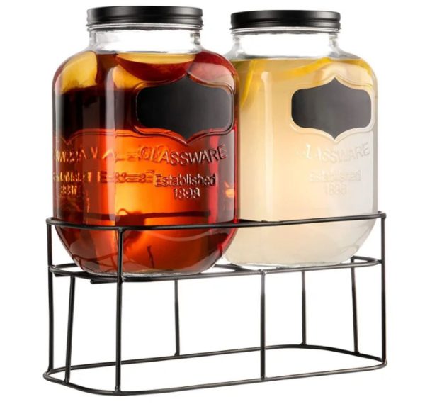 Dual Mason Jar Drink Dispenser with Metal Stand
