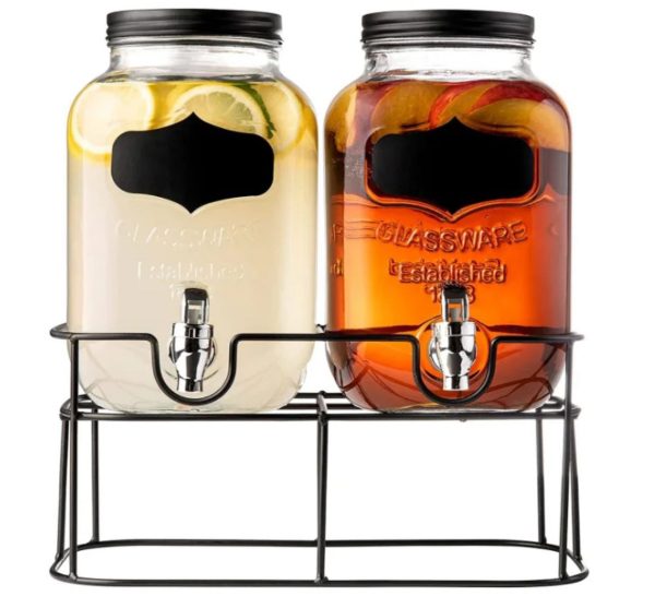 Dual Mason Jar Drink Dispenser with Metal Stand