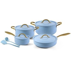Ceramic Nonstick Cookware Set with Matte Gold Handles