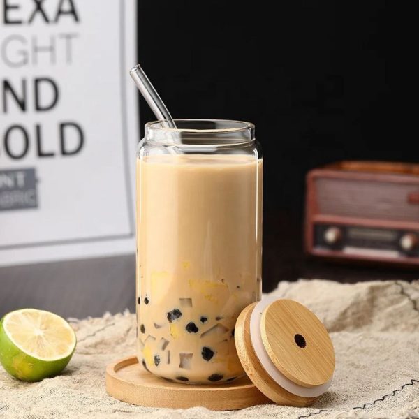 450ml Borosilicate Glass Cup with Bamboo Lid and Straw