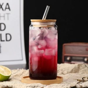 450ml Borosilicate Glass Cup with Bamboo Lid and Straw
