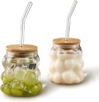 Bubble Glass Cup with Bamboo Lid and Straw