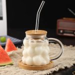 Bubble Glass Cup with Bamboo Lid and Straw