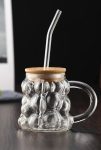 Bubble Glass Cup with Bamboo Lid and Straw