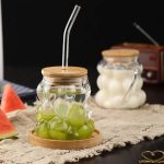 Bubble Glass Cup with Bamboo Lid and Straw