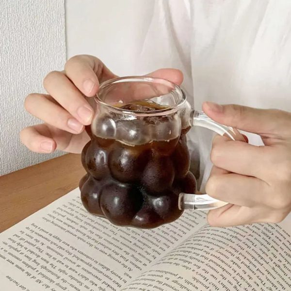 Bubble Glass Cup with Bamboo Lid and Straw