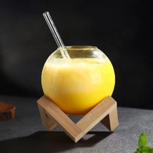 Spherical Glass Cocktail Cup with Wooden Stand