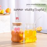 16oz Ribbed Glass Cup with Lid and Straw