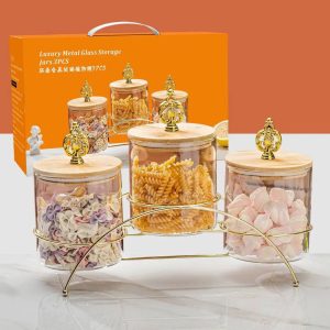 3-Piece Glass Canister Set with Wooden Lids