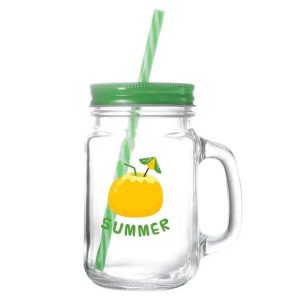 "SUMMER" Themed Glass Mason Jar with Handle